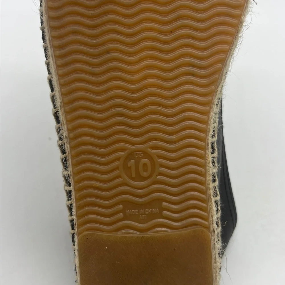 Soludos - Black Leather Espadrille Round Toe Smoking Platform Shoes Size 10
